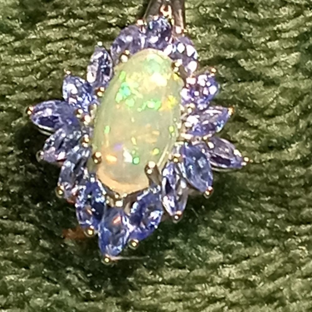 NEW Opal with Tanzanite Starburst halo necklace